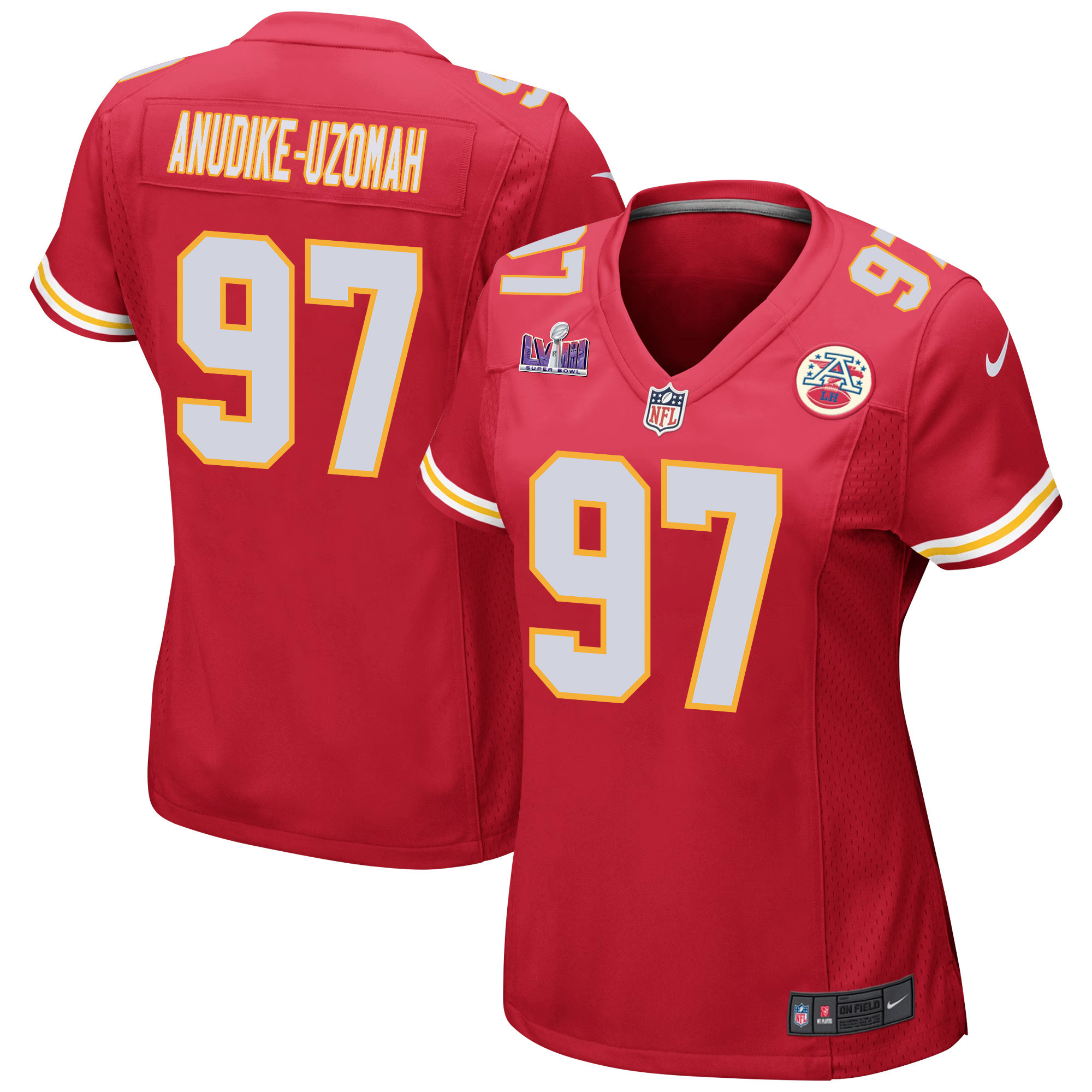 Felix Anudike-Uzomah 97 Kansas City Chiefs Super Bowl LVIII Patch Game Women Jersey - Red JS1987 Saliibo