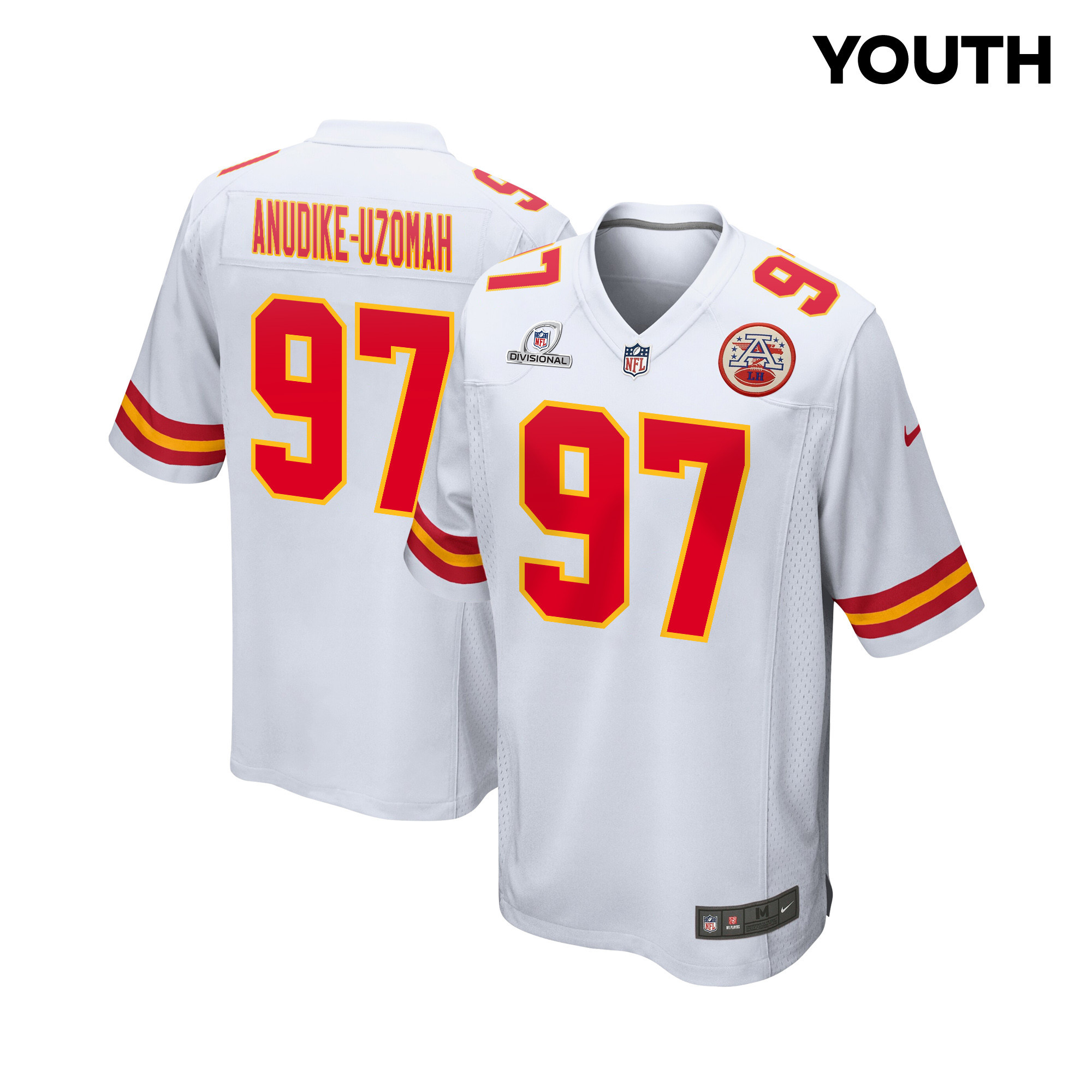 Felix Anudike-Uzomah 97 Kansas City Chiefs Super Bowl LVIII Patch Game YOUTH Jersey - White JS7055 Saliibo