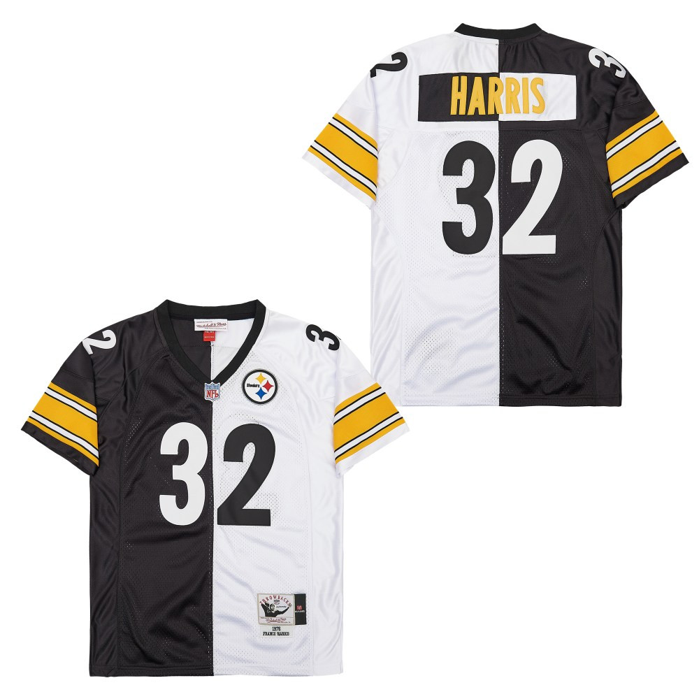 Franco Harris 32 Pittsburgh Steelers Two-Toned Retro Throwback Men Jersey - Black/White JS5895 Saliibo