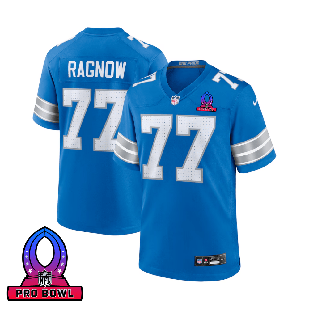 Frank Ragnow 77 Detroit Lions 2025 Pro Bowl Patch Game Men Jersey - Blue JS5436 Saliibo