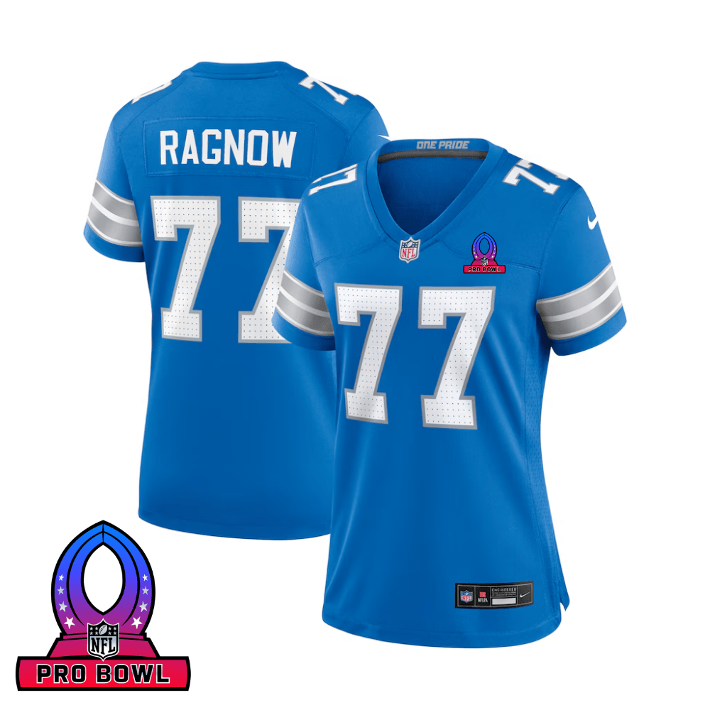 Frank Ragnow 77 Detroit Lions 2025 Pro Bowl Patch Women Game Jersey - Blue JS5167 Saliibo