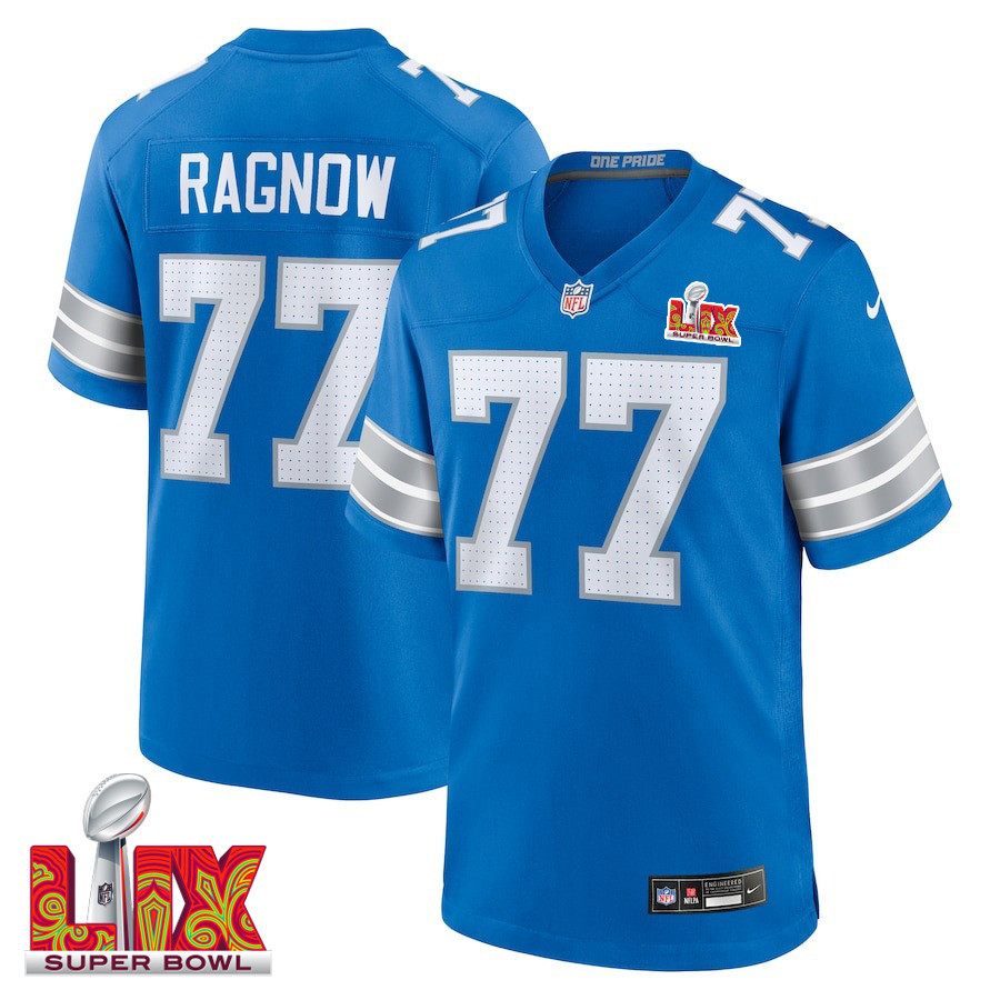 Frank Ragnow #77 Detroit Lions Super Bowl LIX Jersey - Men's - Blue JS6759 Saliibo