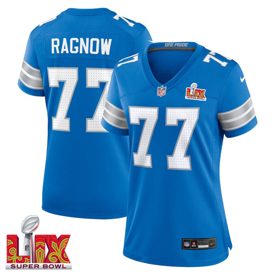 Frank Ragnow #77 Detroit Lions Super Bowl LIX Women's Jersey - Blue JS8051 Saliibo