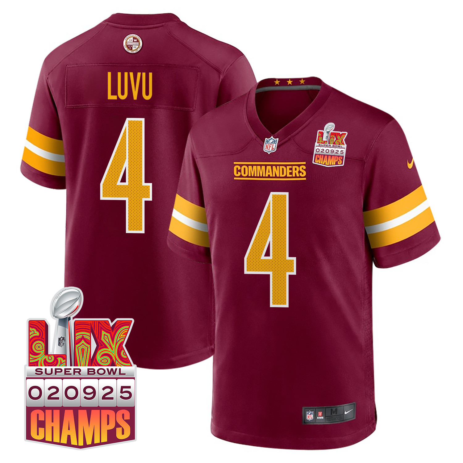 Frankie Luvu 4 Washington Commanders Super Bowl LIX Champions Patch Game Men Jersey - Burgundy JS1570 Saliibo