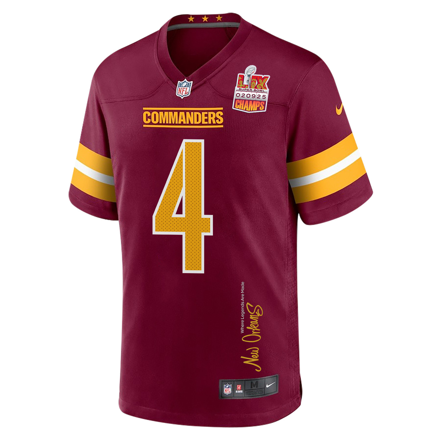 Frankie Luvu 4 Washington Commanders Super Bowl LIX Champions Patch 'New Orleans - Where Legends Are Made' EMBROIDERED Game Men Jersey - Burgundy JS4017 Saliibo - Image 3