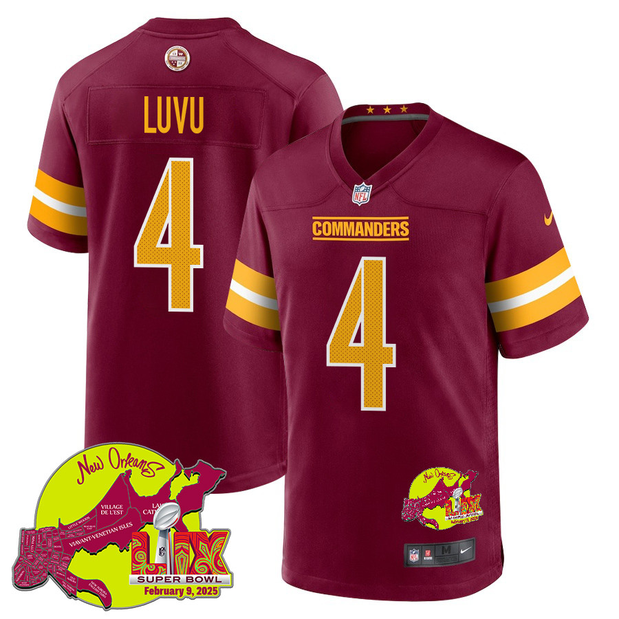 Frankie Luvu 4 Washington Commanders Super Bowl LIX New Orleans Patch Game Men Jersey - Burgundy JS7273 Saliibo