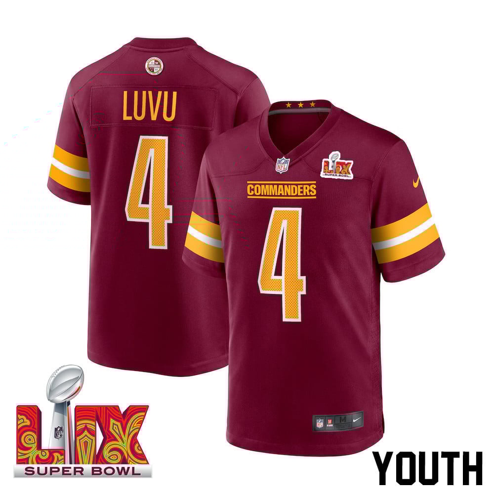 Frankie Luvu #4 Washington Commanders Super Bowl LIX Youth Jersey - Burgundy JS6246 Saliibo
