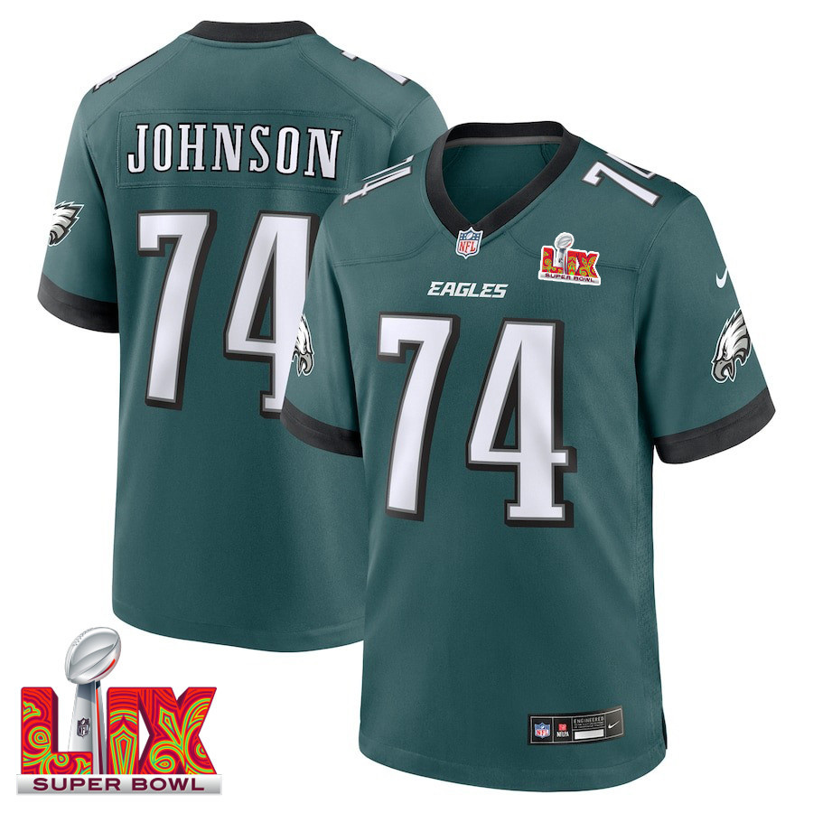 Fred Johnson #74 Philadelphia Eagles Super Bowl LIX Jersey - Men's - Midnight Green JS4447 Saliibo
