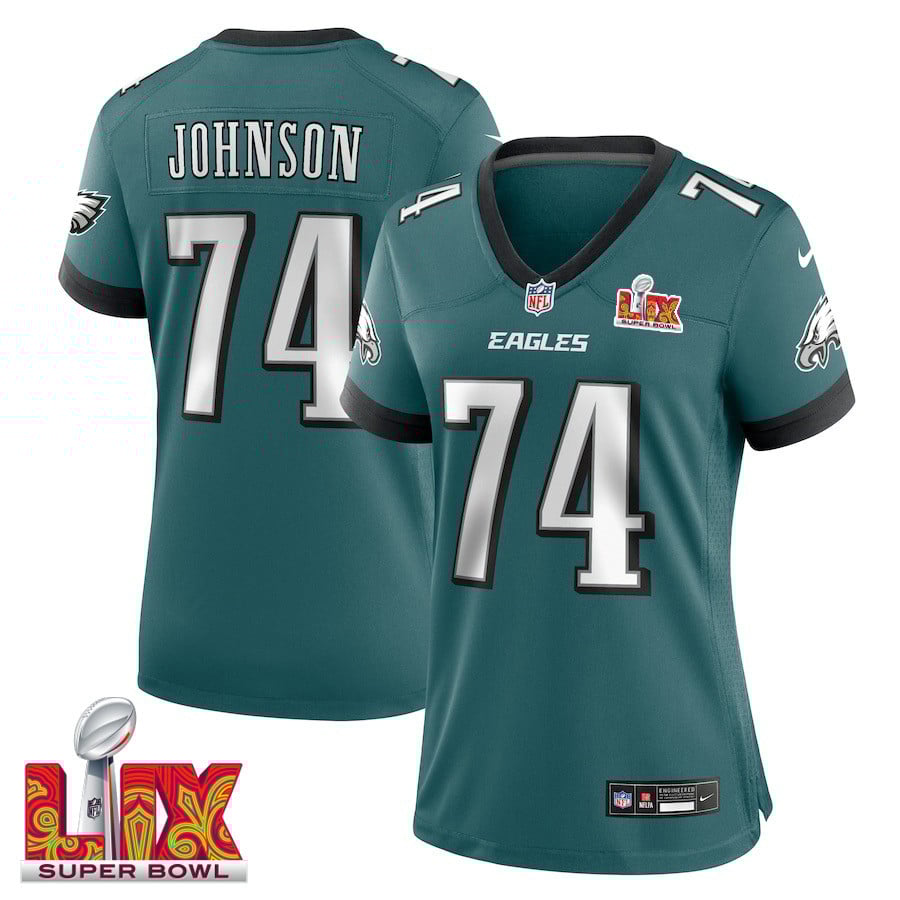 Fred Johnson #74 Philadelphia Eagles Super Bowl LIX Women's Jersey - Midnight Green JS8222 Saliibo