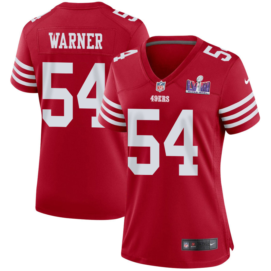 Fred Warner 54 San Francisco 49ers Super Bowl LVIII Patch Game Women Jersey - Scarlet JS2161 Saliibo