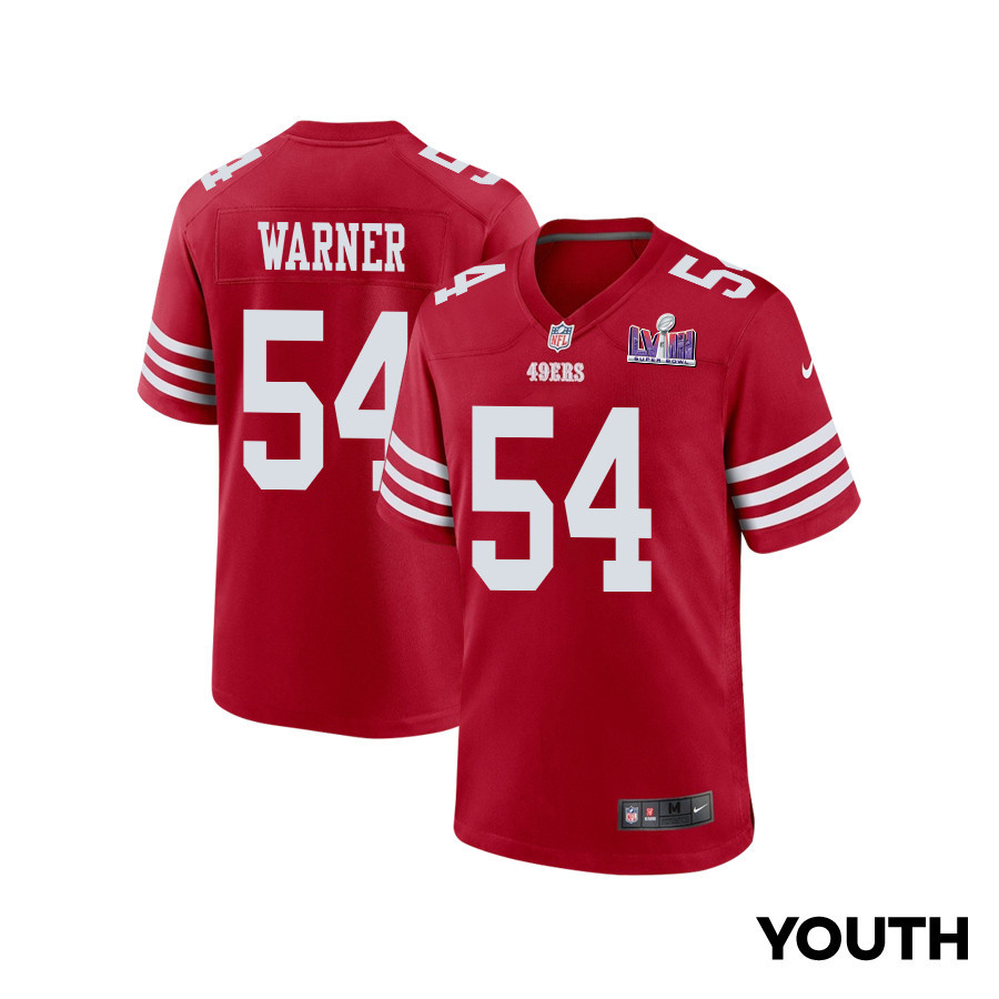 Fred Warner 54 San Francisco 49ers Super Bowl LVIII Patch Game YOUTH Jersey - Scarlet JS5451 Saliibo