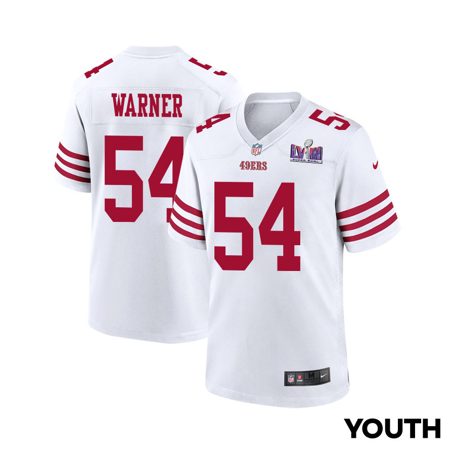 Fred Warner 54 San Francisco 49ers Super Bowl LVIII Patch Game YOUTH Jersey - White JS4046 Saliibo