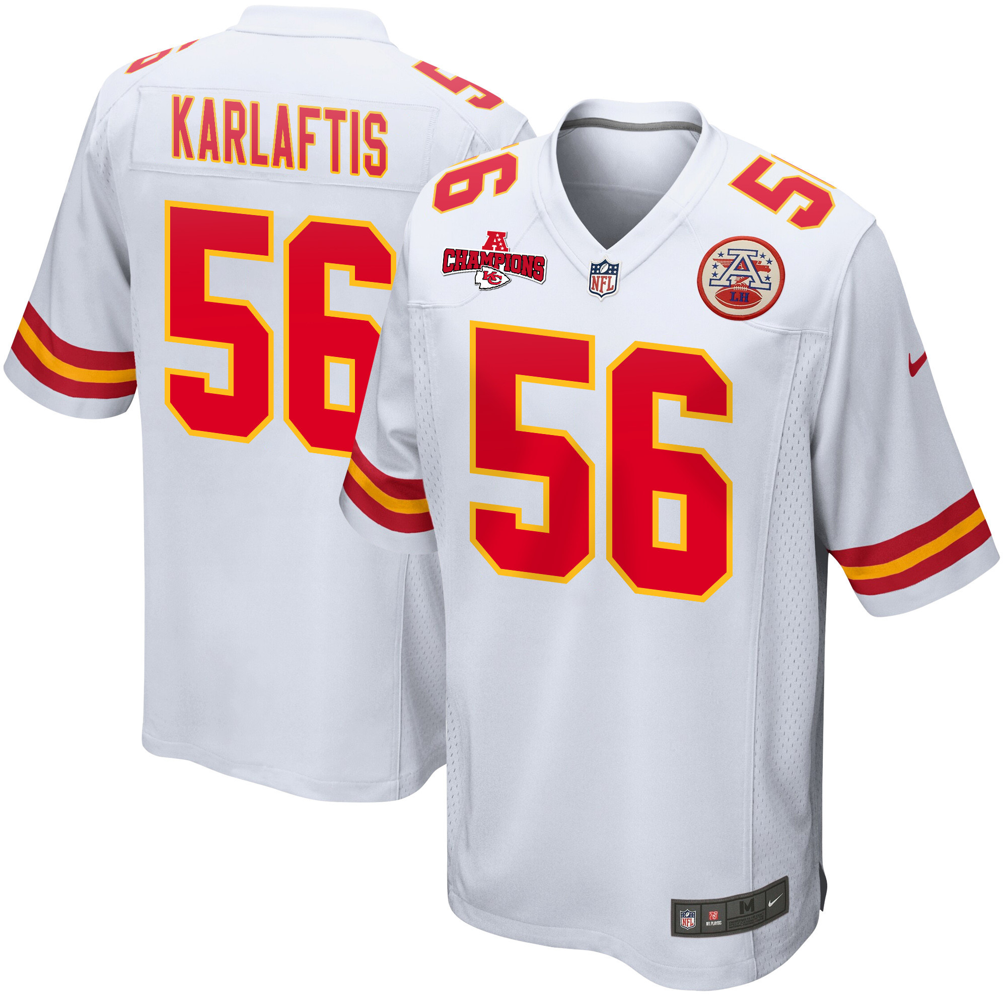 George Karlaftis 56 Kansas City Chiefs AFC Champions Patch Game Men Jersey - White JS3190 Saliibo