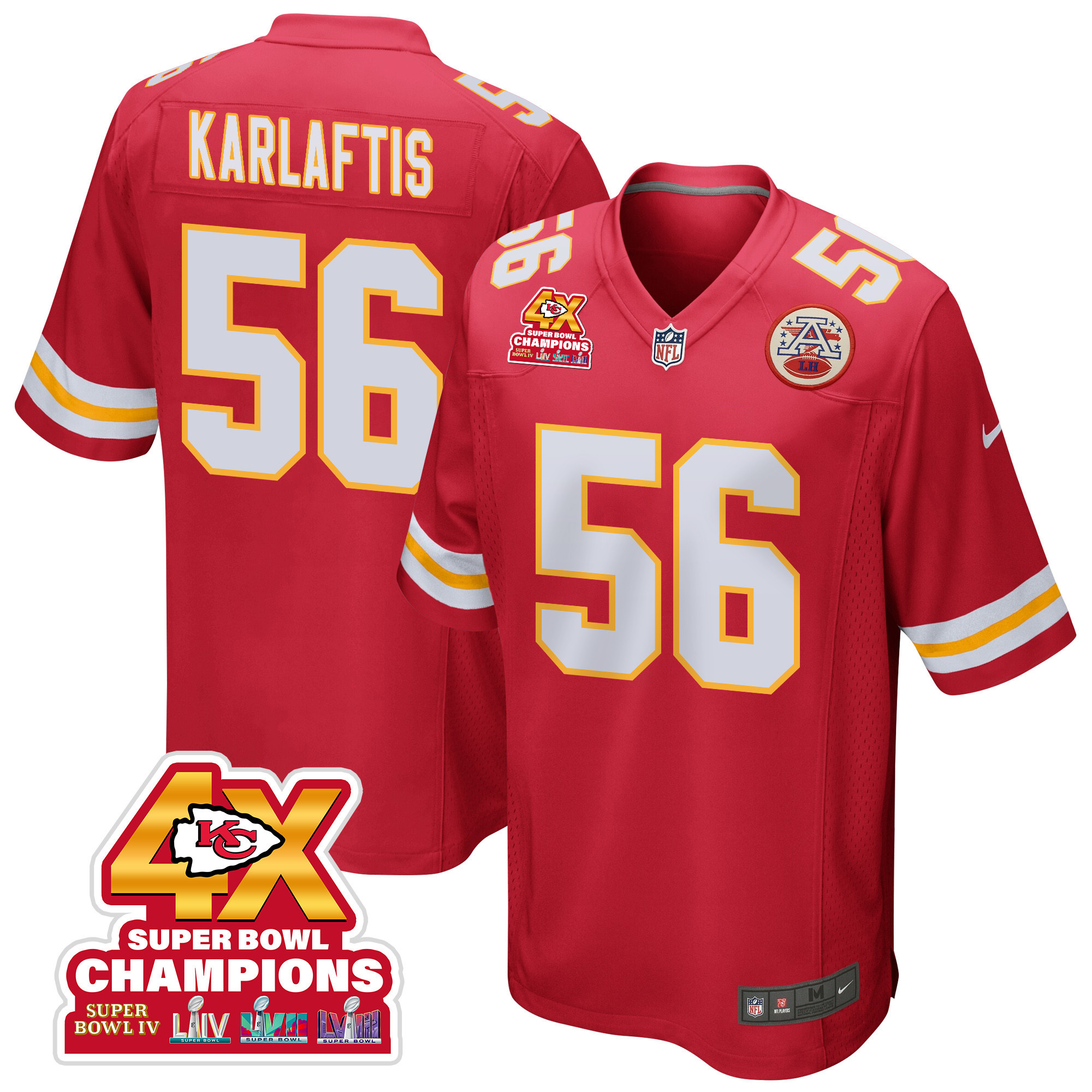 George Karlaftis 56 Kansas City Chiefs Super Bowl LVIII Champions 4X Game Men Jersey - Red JS8540 Saliibo