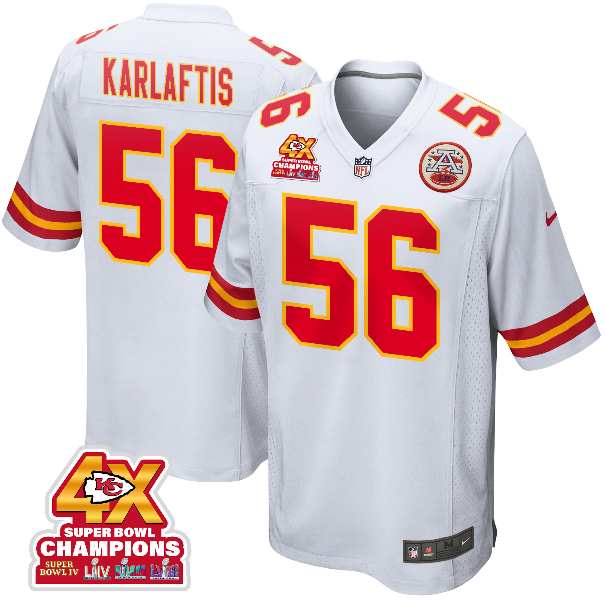 George Karlaftis 56 Kansas City Chiefs Super Bowl LVIII Champions 4X Game Men Jersey - White JS8847 Saliibo