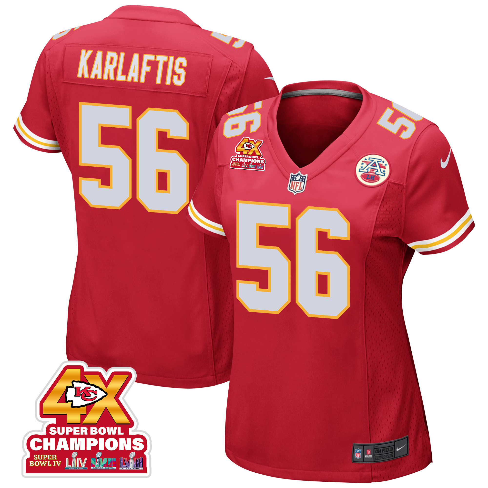 George Karlaftis 56 Kansas City Chiefs Super Bowl LVIII Champions 4X Game Women Jersey - Red JS6925 Saliibo