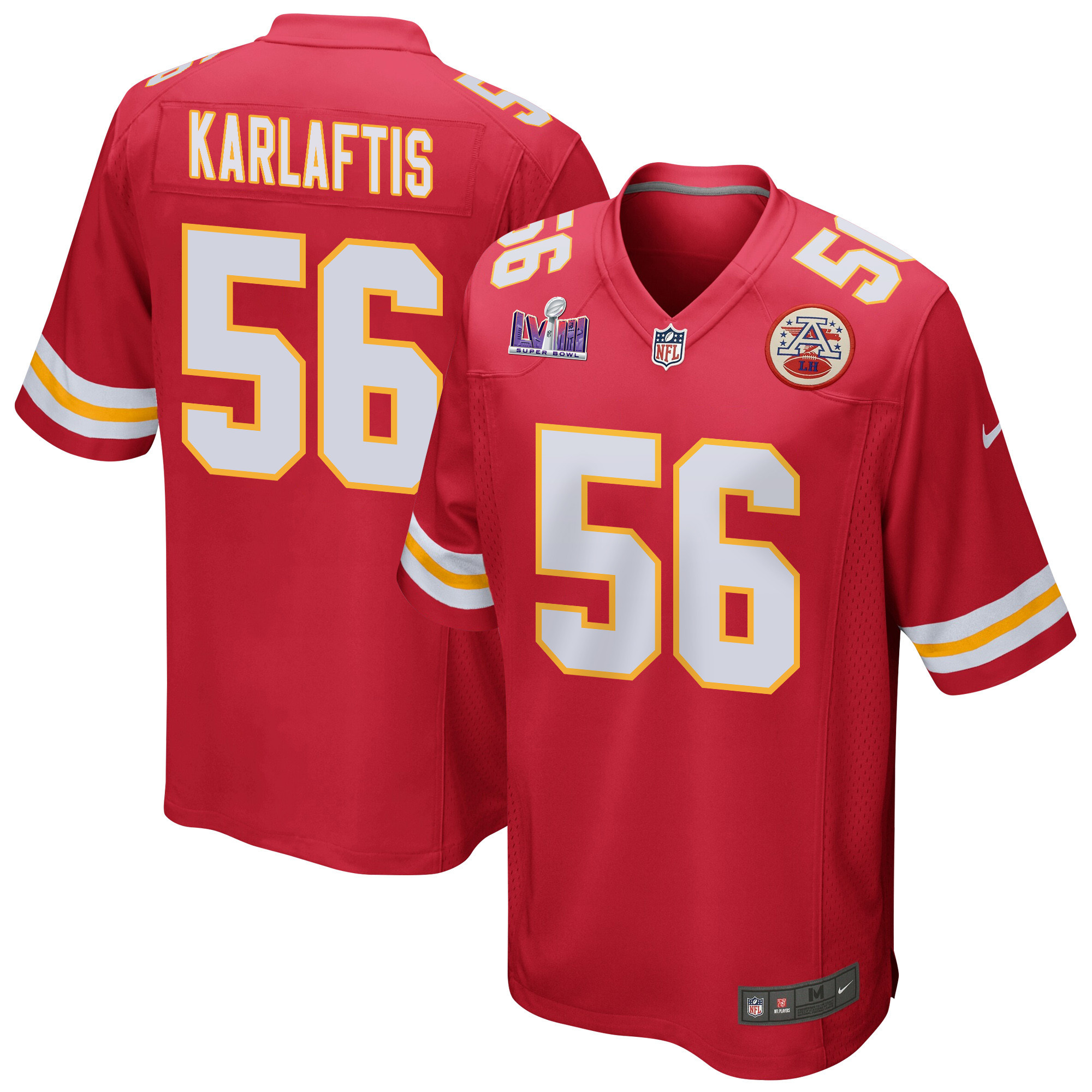 George Karlaftis 56 Kansas City Chiefs Super Bowl LVIII Patch Game Men Jersey - Red JS7766 Saliibo