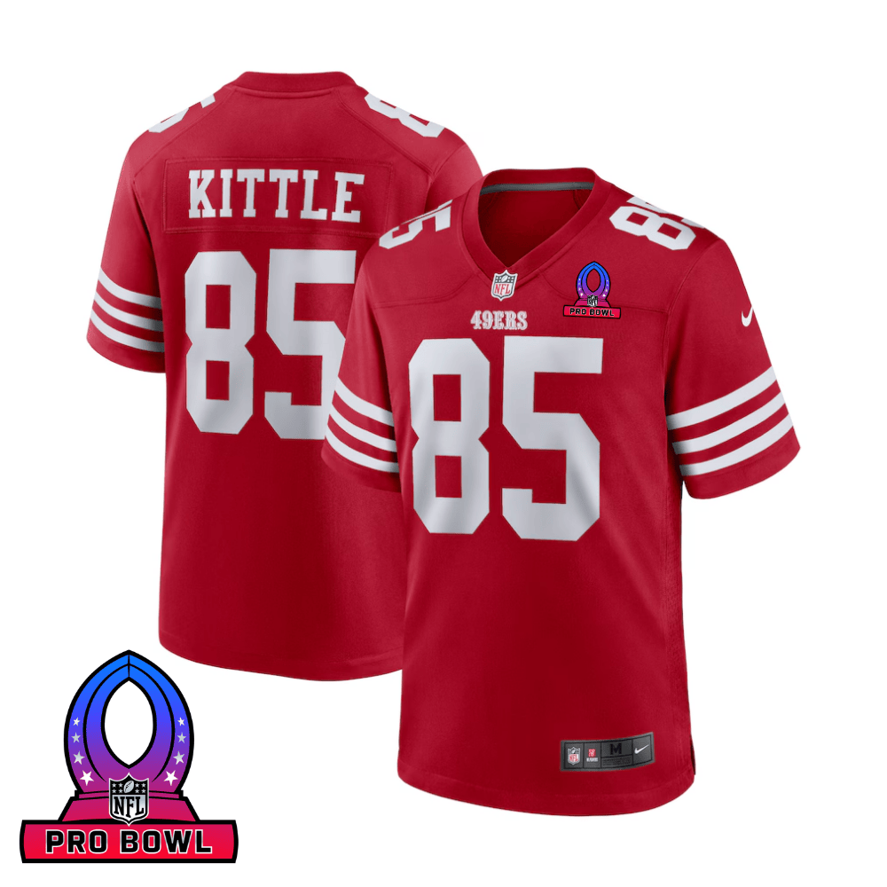 George Kittle 85 San Francisco 49ers 2025 Pro Bowl Patch Game Men Jersey - Scarlet JS4180 Saliibo