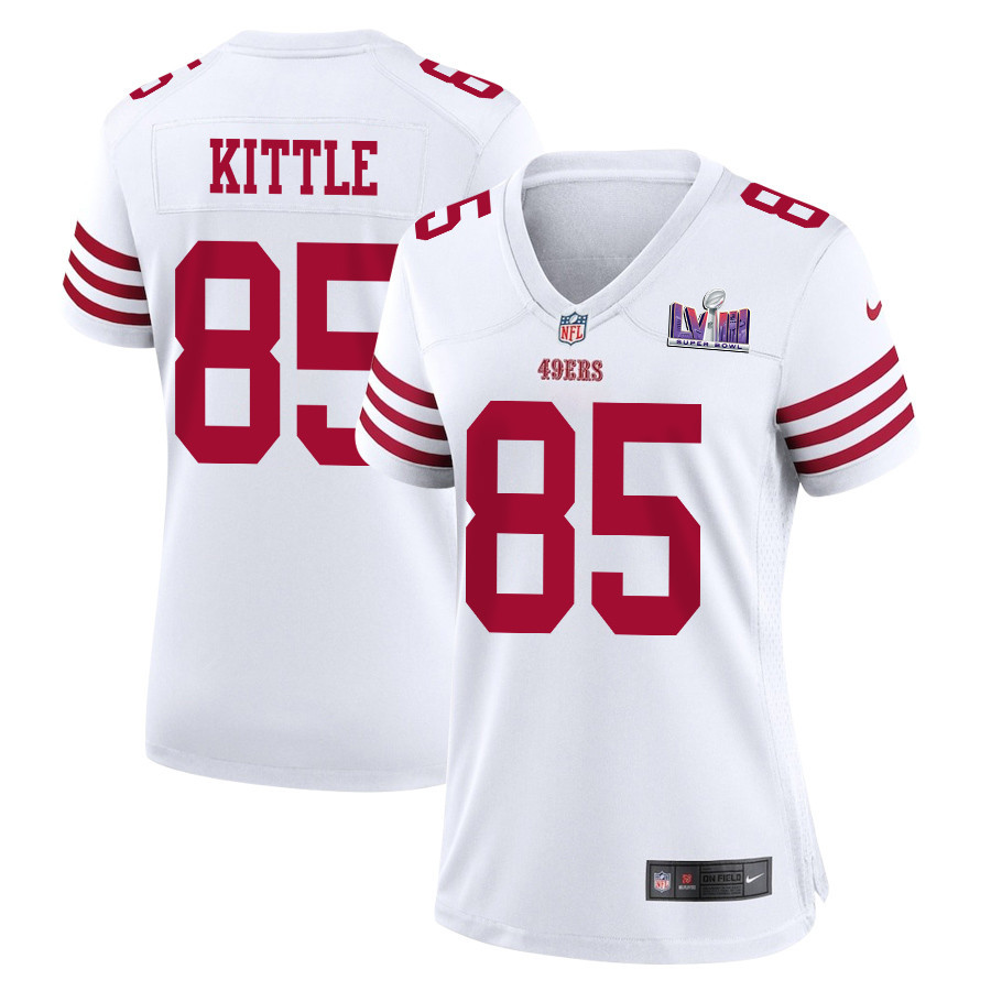 George Kittle 85 San Francisco 49ers Super Bowl LVIII Patch Game Women Jersey - White JS6674 Saliibo