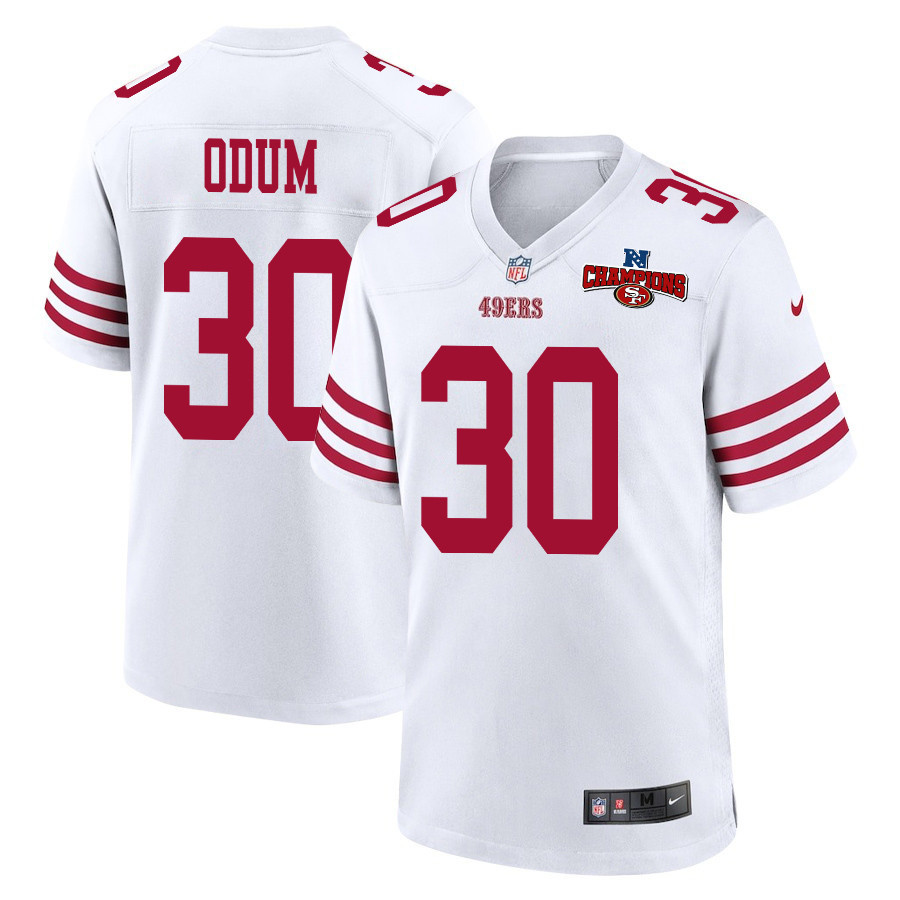 George Odum 30 San Francisco 49ers NFC Champions Patch Game Men Jersey - White JS6105 Saliibo
