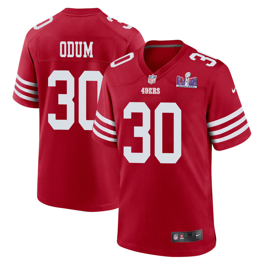 George Odum 30 San Francisco 49ers Super Bowl LVIII Patch Game Men Jersey - Scarlet JS2659 Saliibo