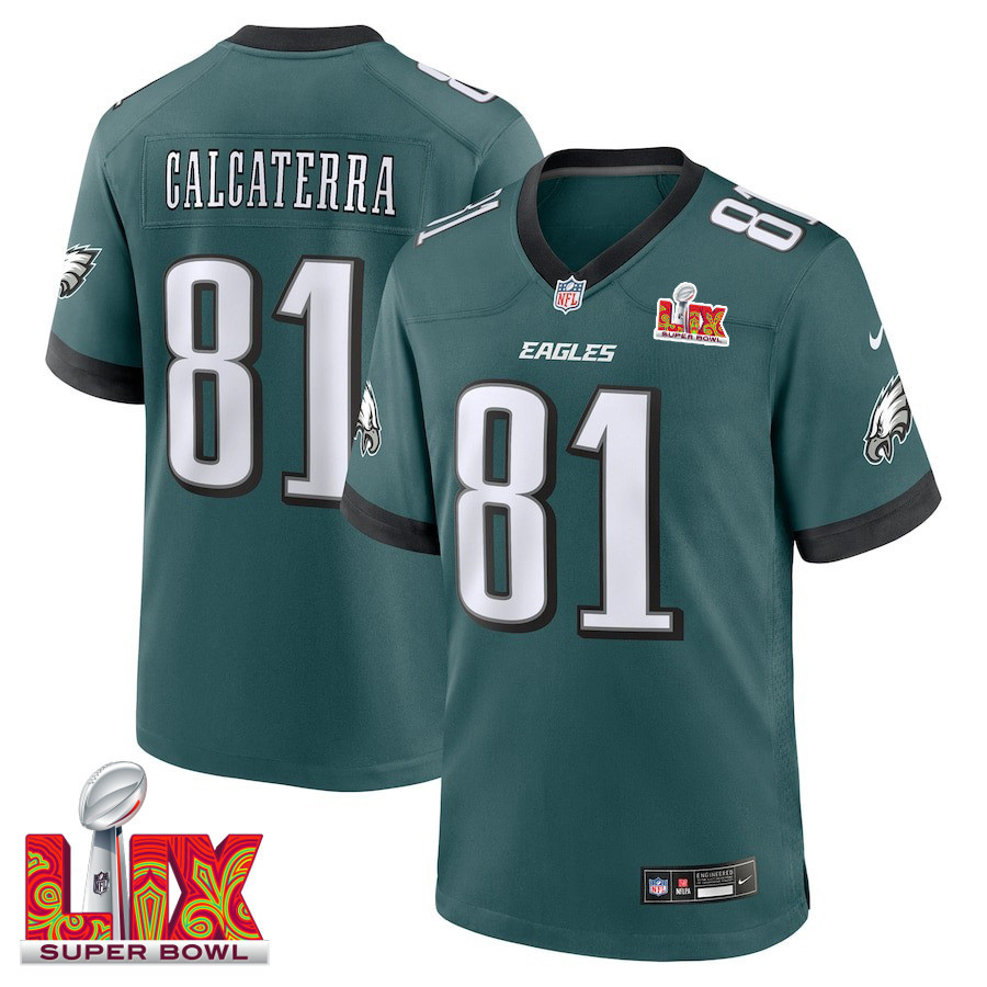 Grant Calcaterra #81 Philadelphia Eagles Super Bowl LIX Jersey - Men's - Midnight Green JS2339 Saliibo