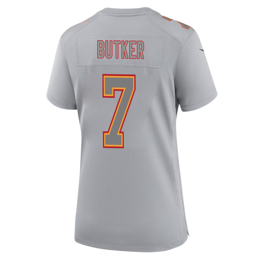 Harrison Butker 7 Kansas City Chiefs Super Bowl LVIII Champions 4X Atmosphere Fashion Game Women Jersey - Gray JS8795 Saliibo - Image 3