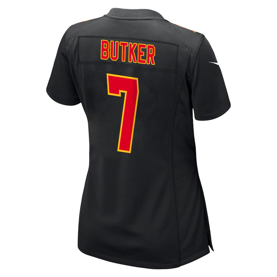 Harrison Butker 7 Kansas City Chiefs Super Bowl LVIII Champions 4X Fashion Game Women Jersey - Carbon Black JS7978 Saliibo - Image 3