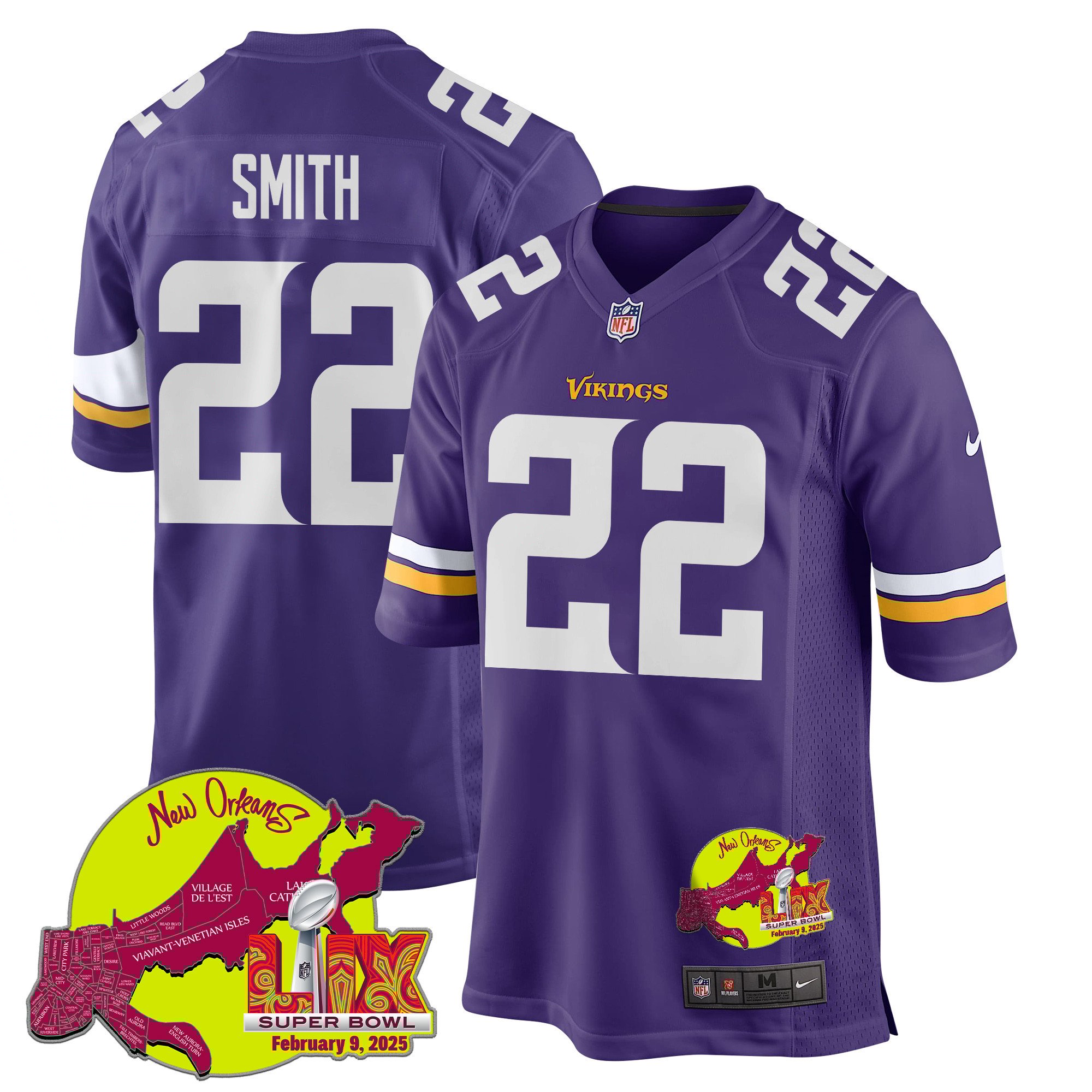 Harrison Smith 22 Minnesota Vikings Super Bowl LIX New Orleans Patch Game Men Jersey - Purple JS6493 Saliibo