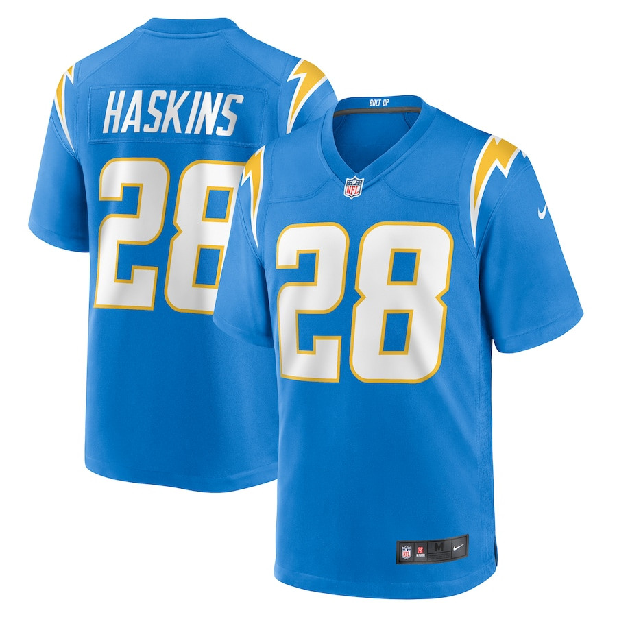 Hassan Haskins 28 Los Angeles Chargers Player Game Men Jersey - Powder Blue JS2130 Saliibo