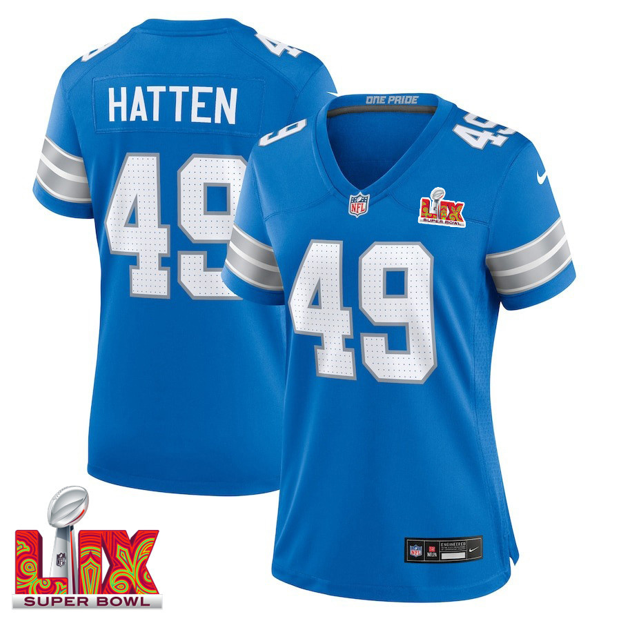 Hogan Hatten #49 Detroit Lions Super Bowl LIX Women's Jersey - Blue JS6960 Saliibo