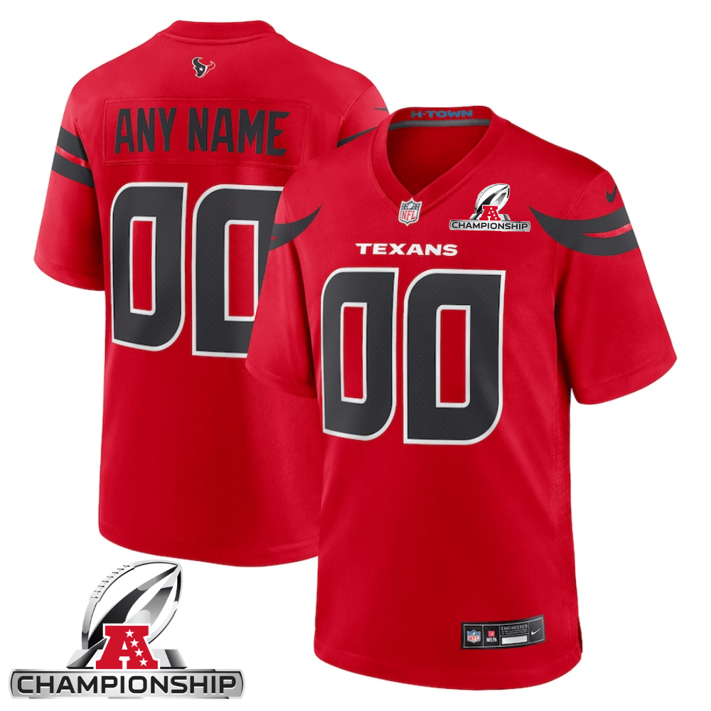 Houston Texans AFC Championship Patch Alternate Game Men Custom Jersey - Red JS3504 Saliibo