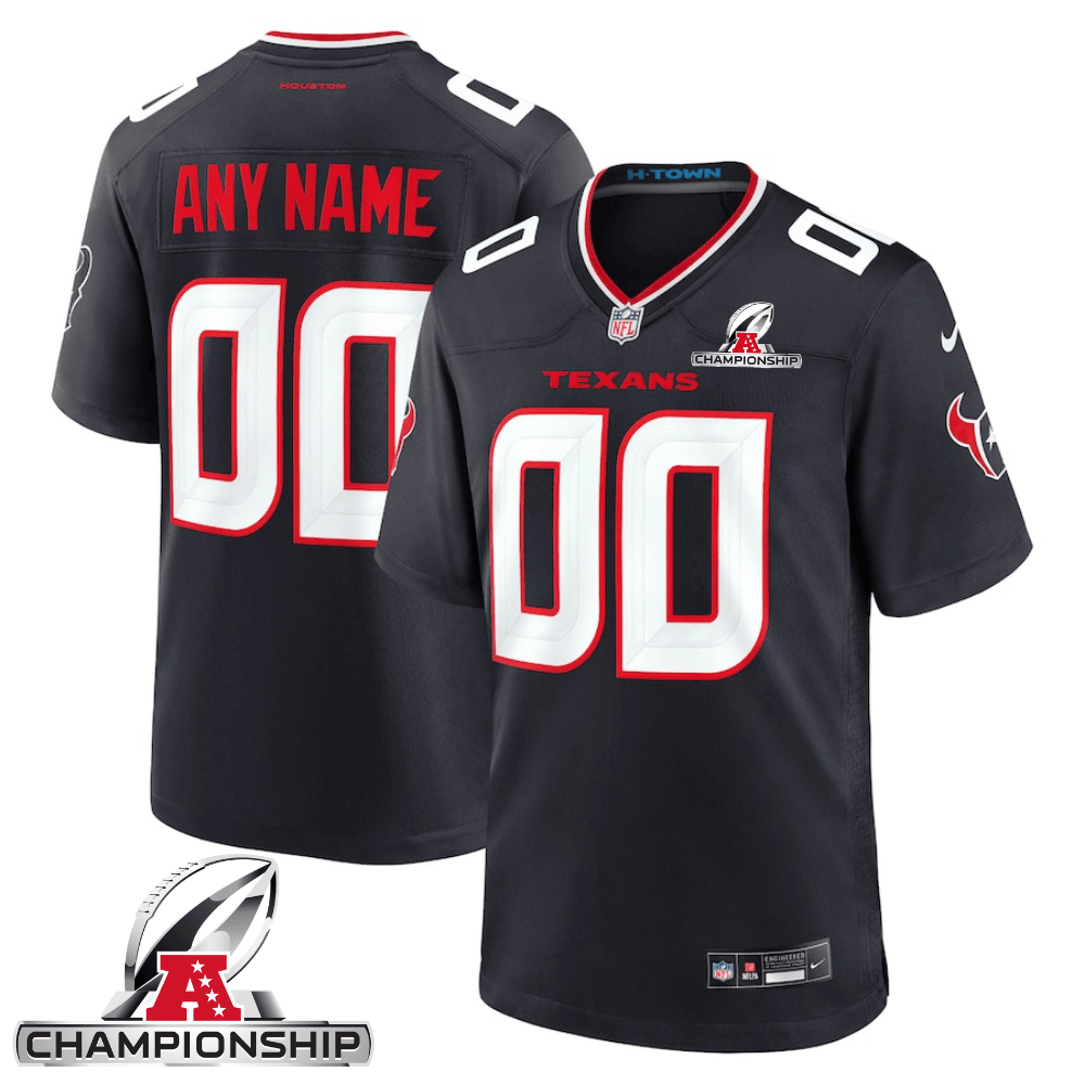 Houston Texans AFC Championship Patch Game Men Custom Jersey - Navy JS3192 Saliibo