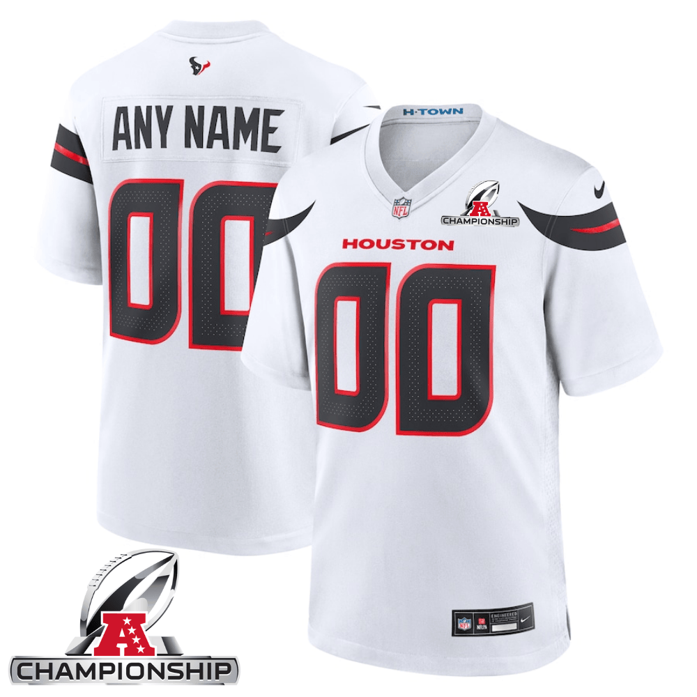 Houston Texans AFC Championship Patch Game Men Custom Jersey - White JS5067 Saliibo