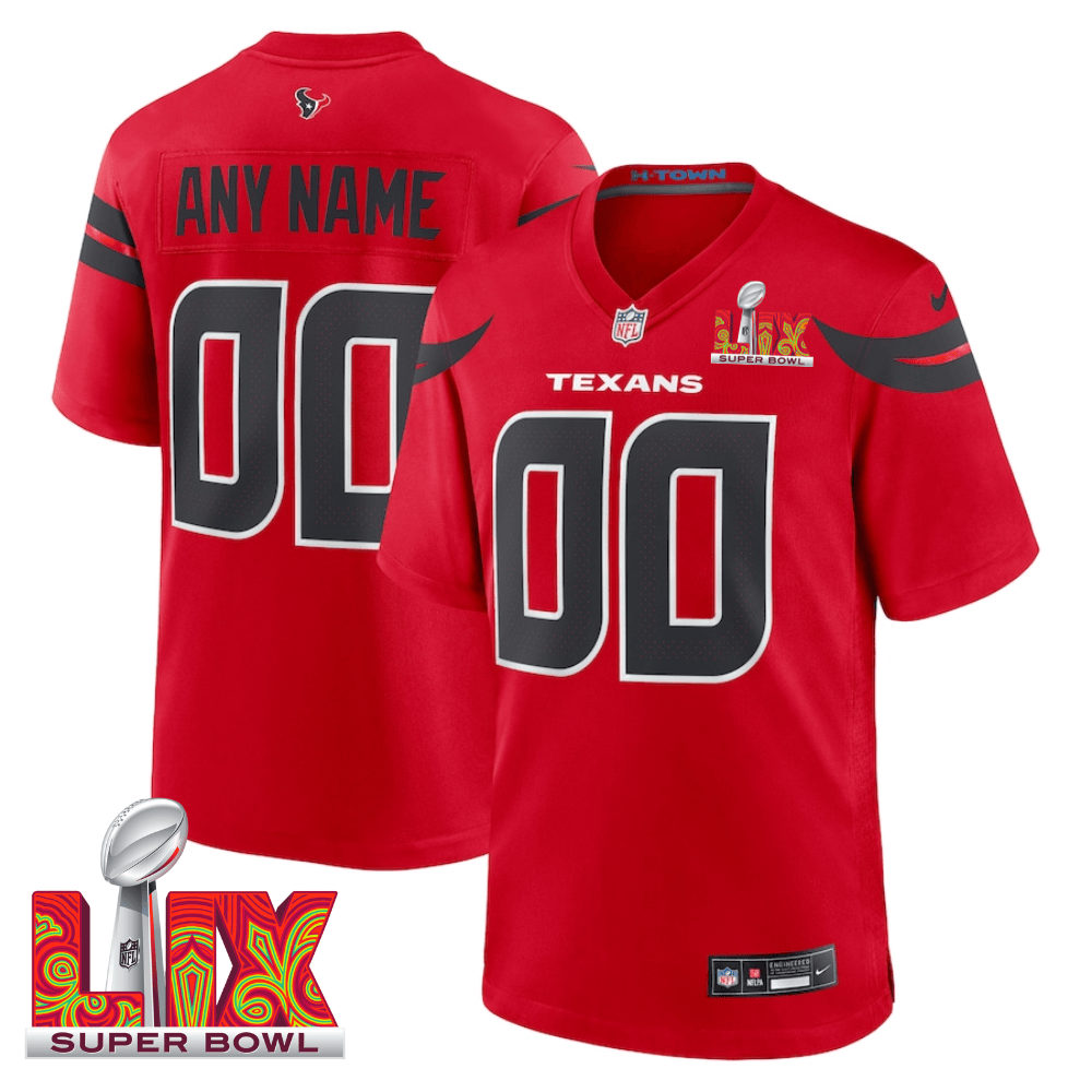 Houston Texans Super Bowl LIX Patch Alternate Game Men Custom Jersey - Red JS4042 Saliibo