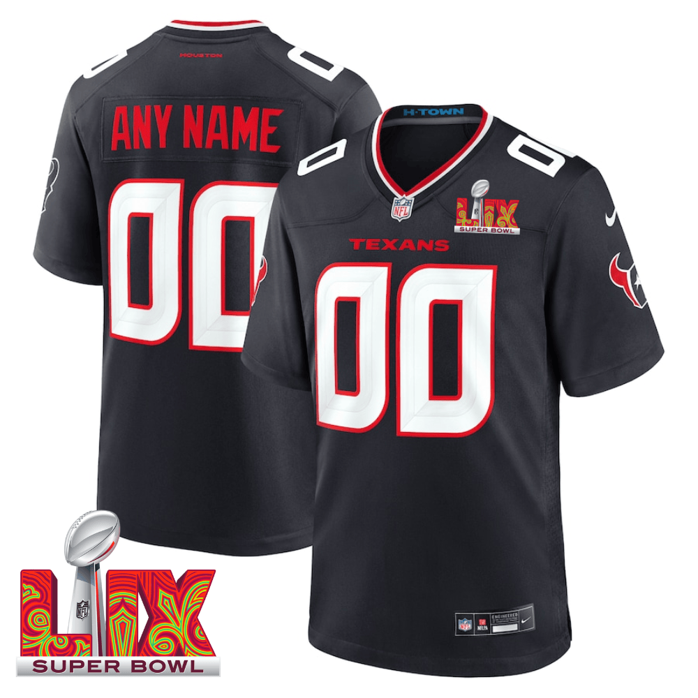 Houston Texans Super Bowl LIX Patch Game Men Custom Jersey - Navy JS3487 Saliibo