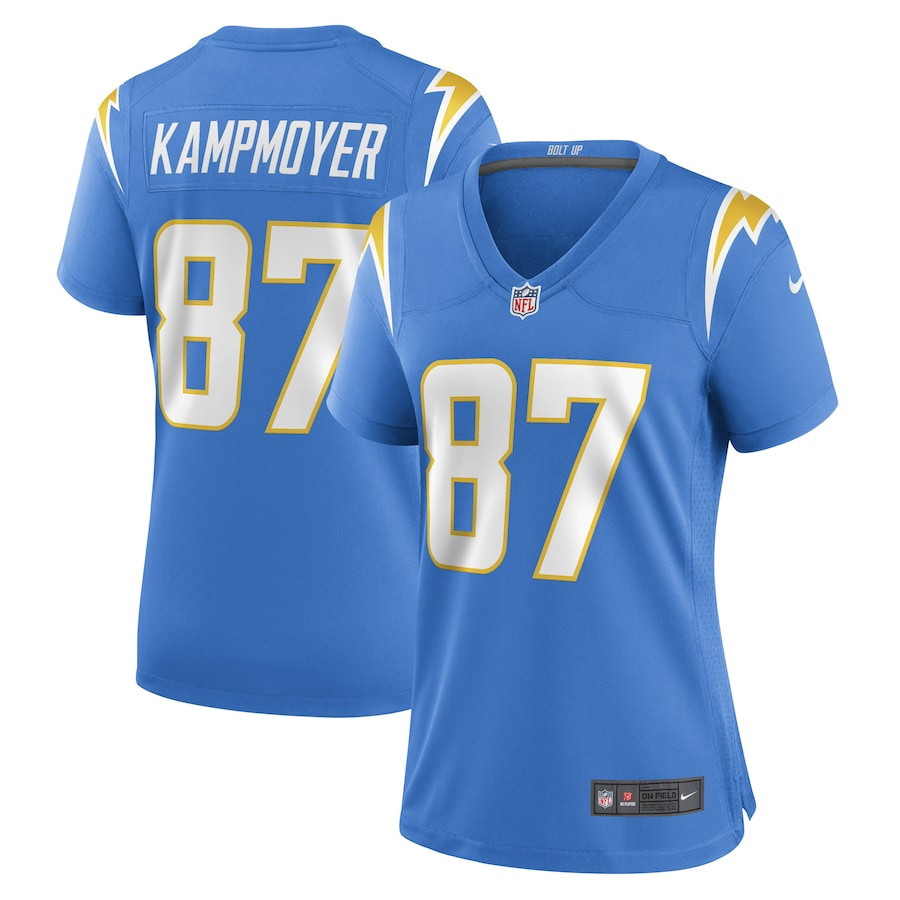 Hunter Kampmoyer 87 Los Angeles Chargers Women Game Jersey - Powder Blue JS6059 Saliibo