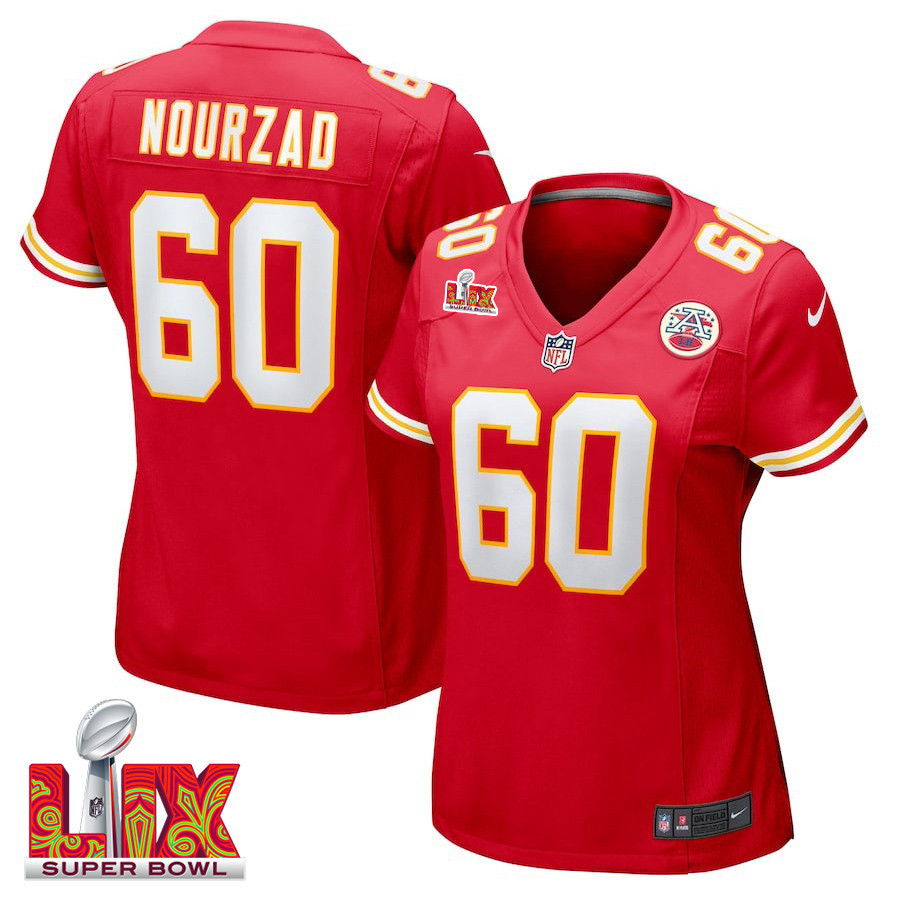 Hunter Nourzad #60 Kansas City Chiefs Super Bowl LIX Women's Jersey - Red JS6142 Saliibo