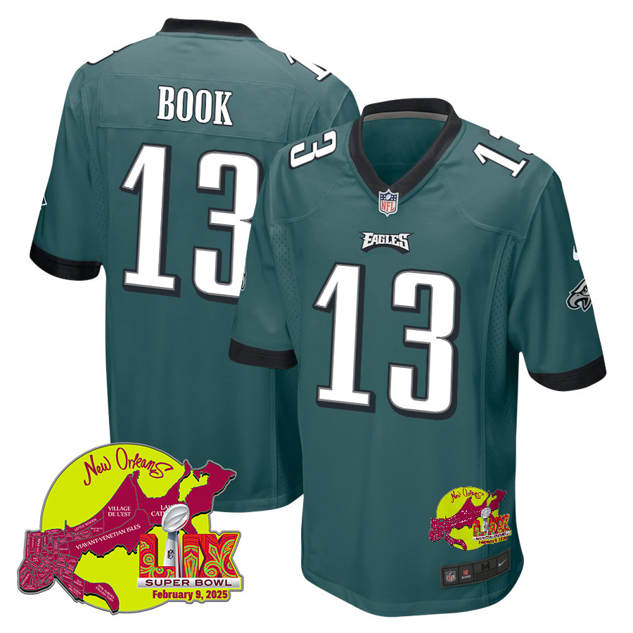 Ian Book 13 Philadelphia Eagles Super Bowl LIX New Orleans Patch Game Men Jersey - Midnight Green JS1819 Saliibo