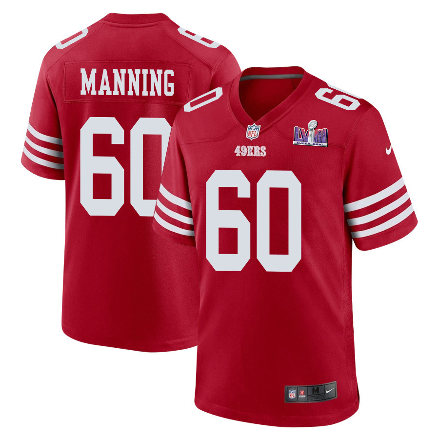 Ilm Manning 60 San Francisco 49ers Super Bowl LVIII Patch Game Men Jersey - Scarlet JS9346 Saliibo