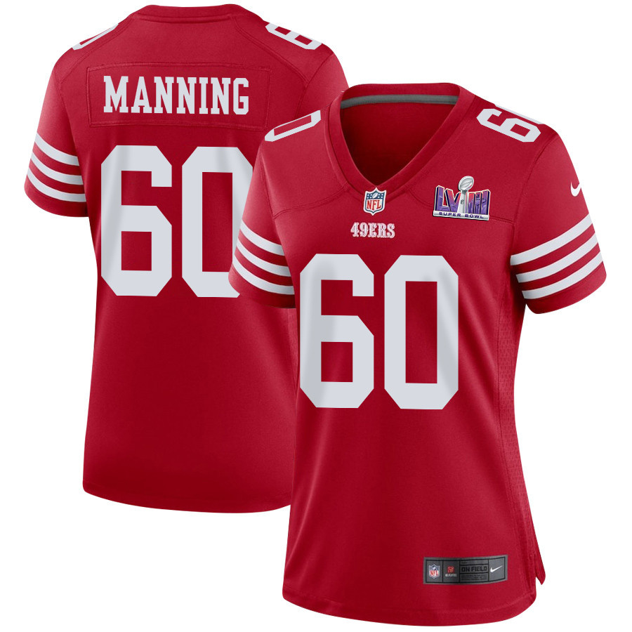 Ilm Manning 60 San Francisco 49ers Super Bowl LVIII Patch Game Women Jersey - Scarlet JS3622 Saliibo