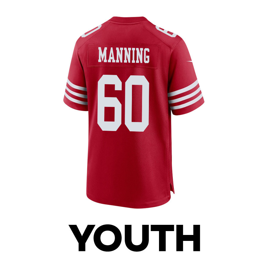Ilm Manning 60 San Francisco 49ers Super Bowl LVIII Patch Game YOUTH Jersey - Scarlet JS6306 Saliibo - Image 3