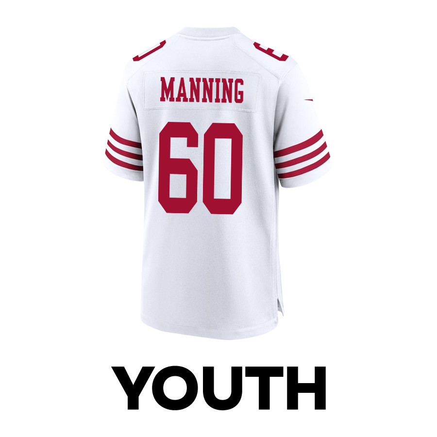 Ilm Manning 60 San Francisco 49ers Super Bowl LVIII Patch Game YOUTH Jersey - White JS6709 Saliibo - Image 3