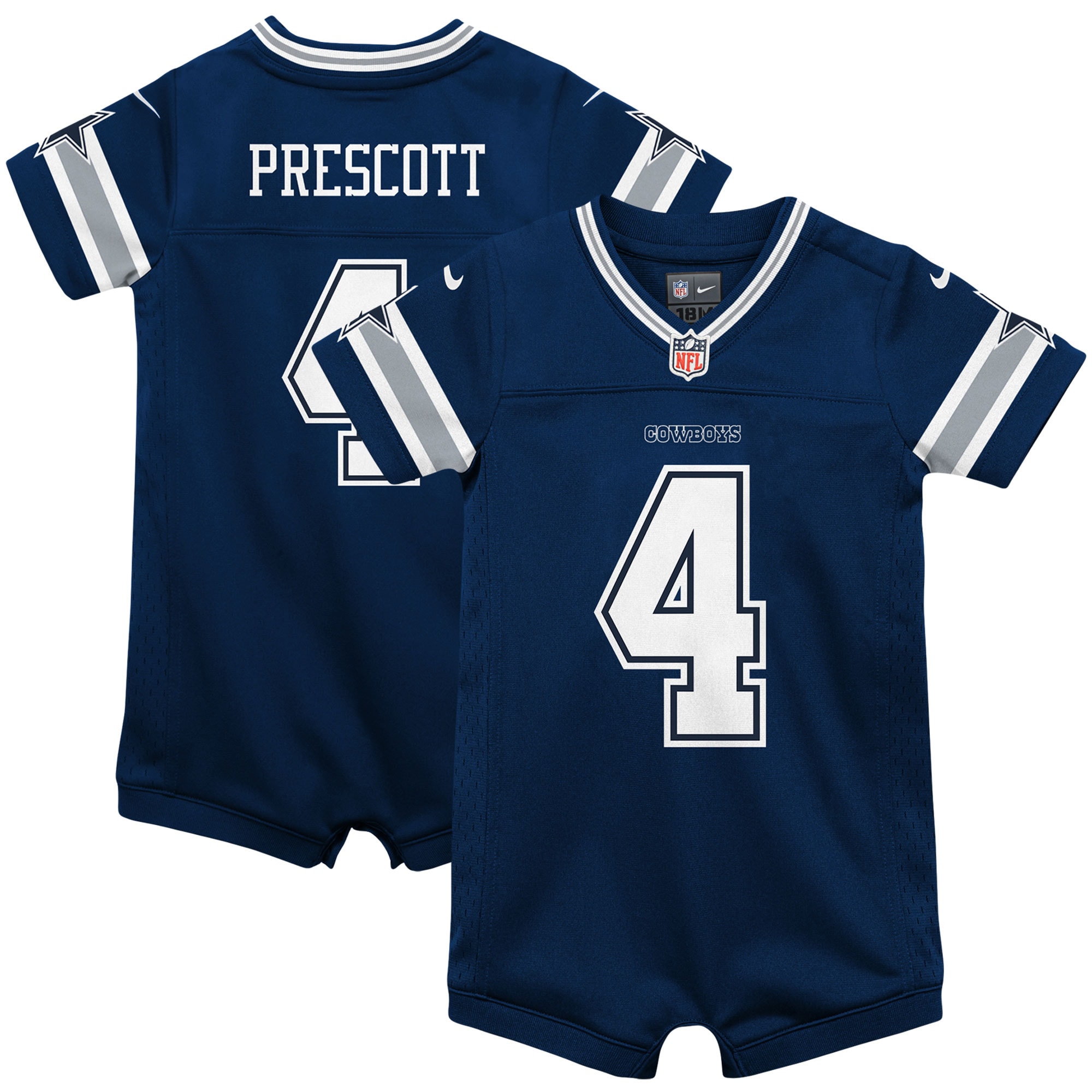 Infant Dallas Cowboys Dak Prescott Navy Game Jersey Romper JS6102 Saliibo