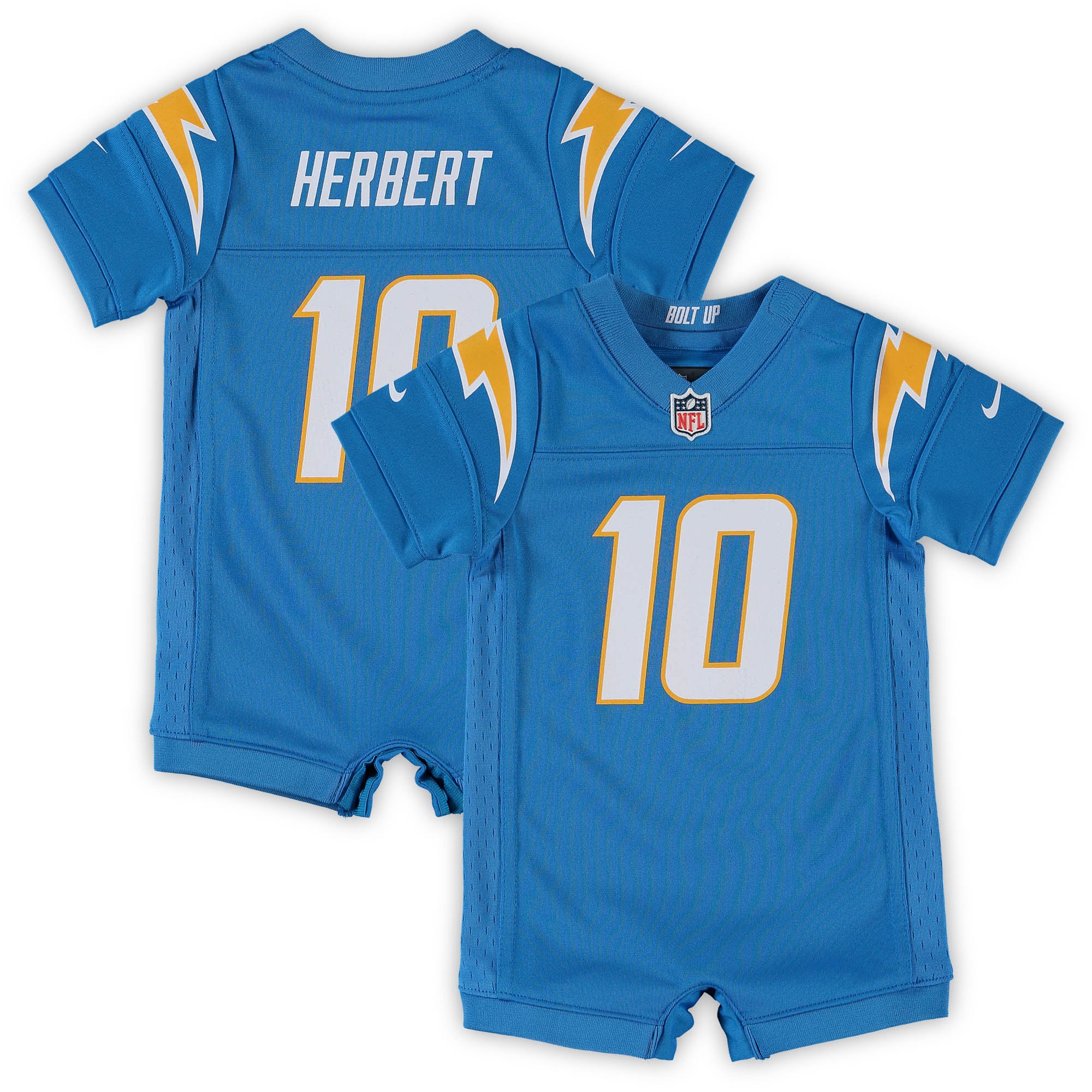Infant Los Angeles Chargers Justin Herbert Powder Blue Game Romper Jersey JS7161 Saliibo
