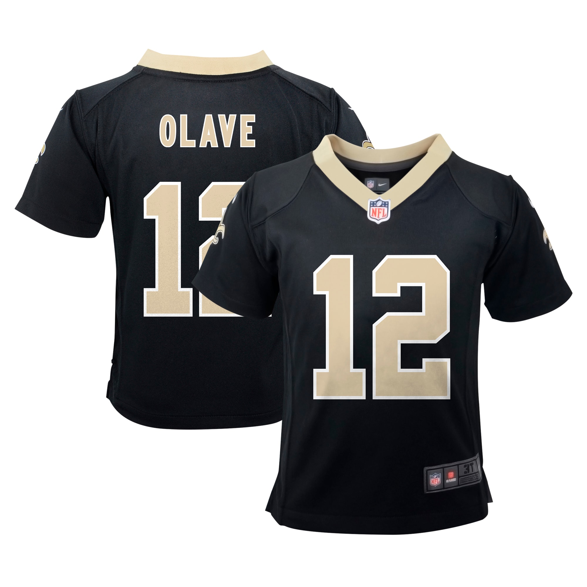 Infant New Orleans Saints Chris Olave Black Team Player Game Jersey JS6376 Saliibo