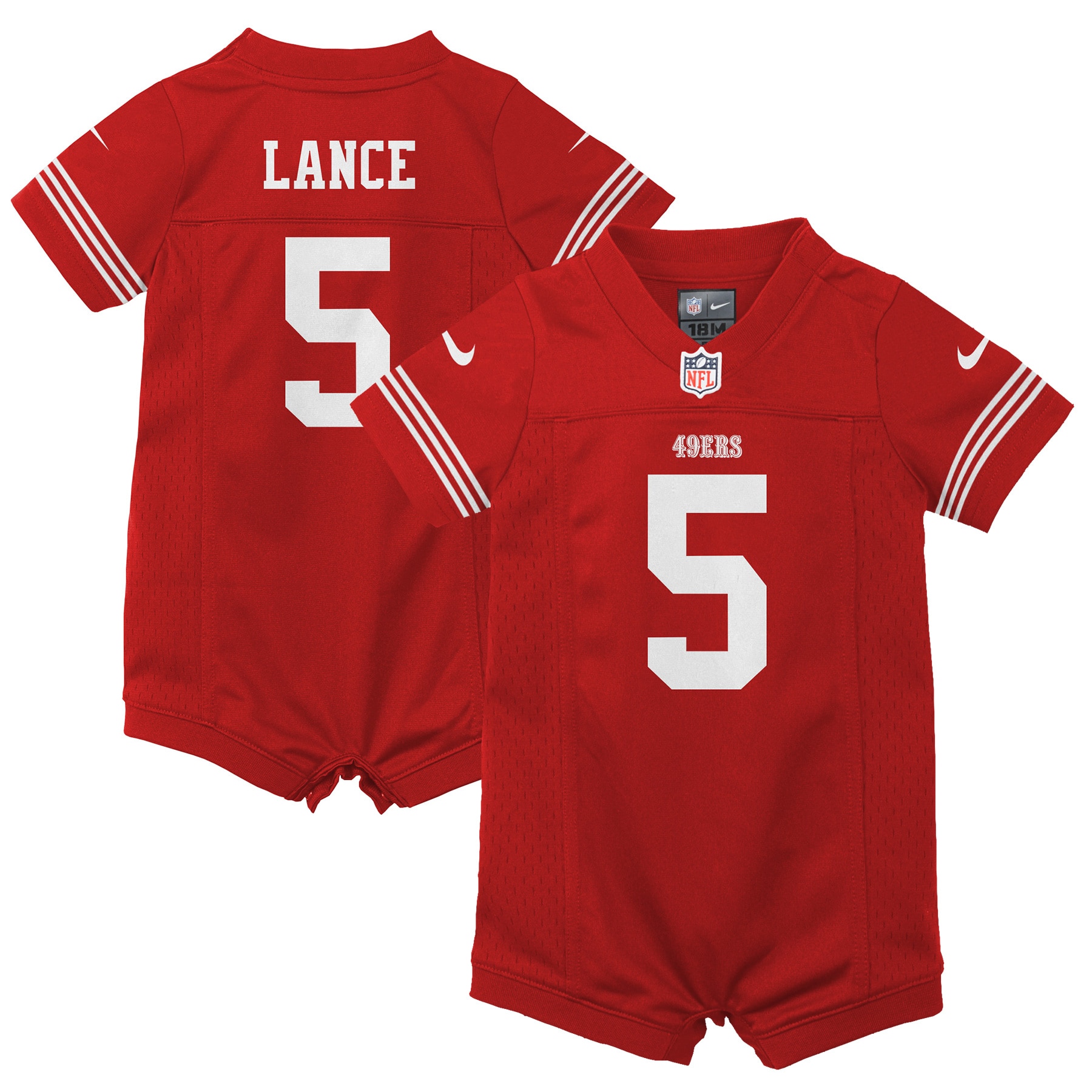 Infant San Francisco 49ers Trey Lance Scarlet Romper Game Jersey JS6016 Saliibo