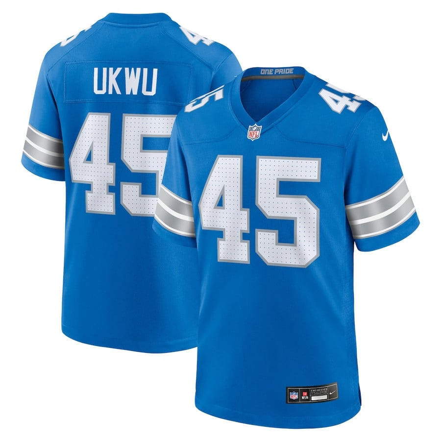 Isaac Ukwu 45 Detroit Lions Game Men Jersey - Blue JS3593 Saliibo