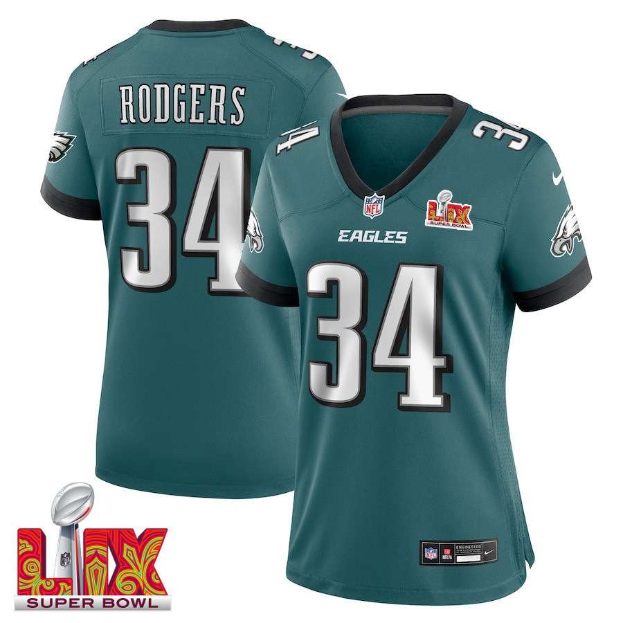 Isaiah Rodgers #34 Philadelphia Eagles Super Bowl LIX Women's Jersey - Midnight Green JS2979 Saliibo