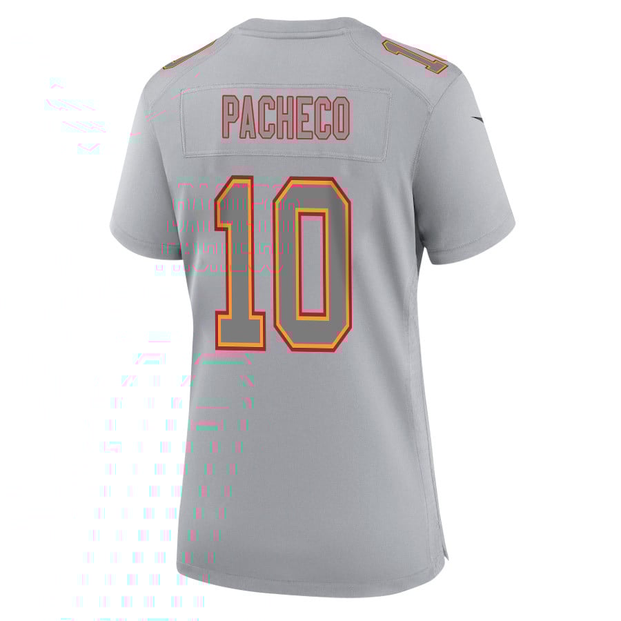 Isiah Pacheco 10 Kansas City Chiefs Super Bowl LVIII Champions 4 Stars Patch Atmosphere Fashion Game Women Jersey - Gray JS2770 Saliibo - Image 3
